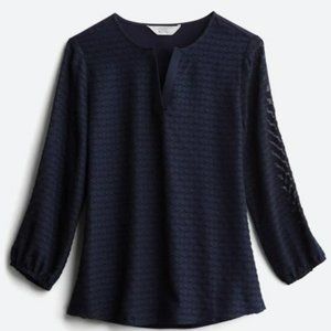 MARKET & SPRUCE Ezide Split Neck Mixed Material Top 2X